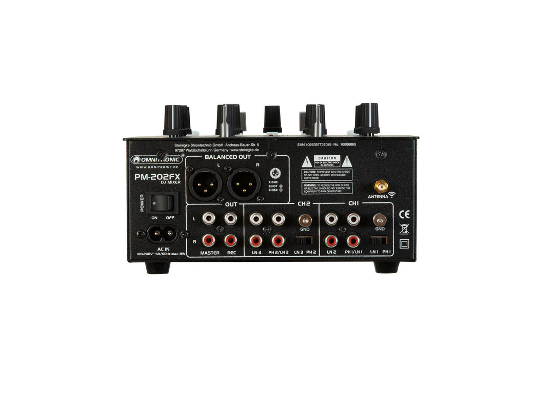 OMNITRONIC PM-202FX 2-Channel DJ Mixer with Filter, FX and Bluetooth