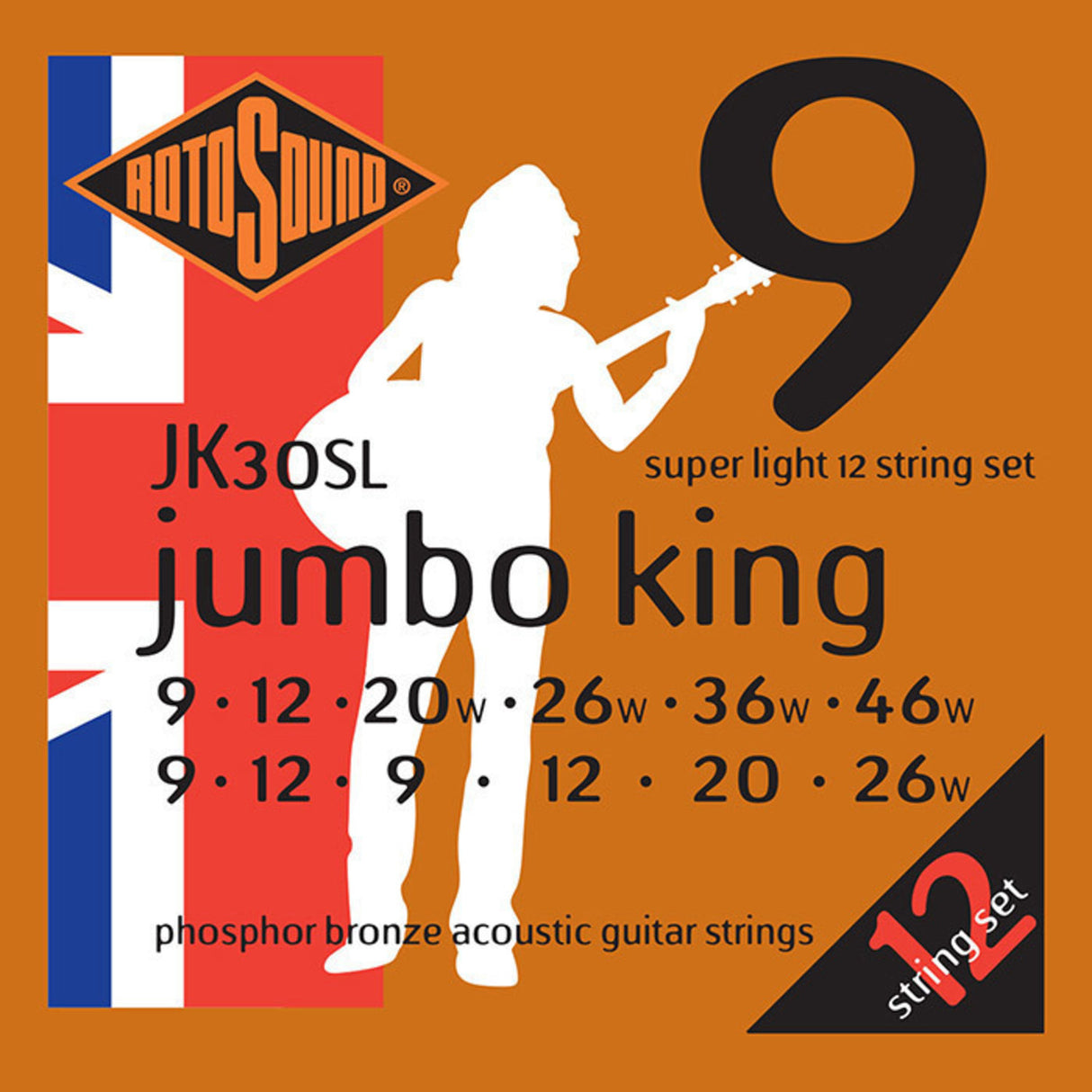 Rotosound Strings for Acoustic Guitar Jumbo King - Set 12-string Super Light 9-46 (JK30SL)