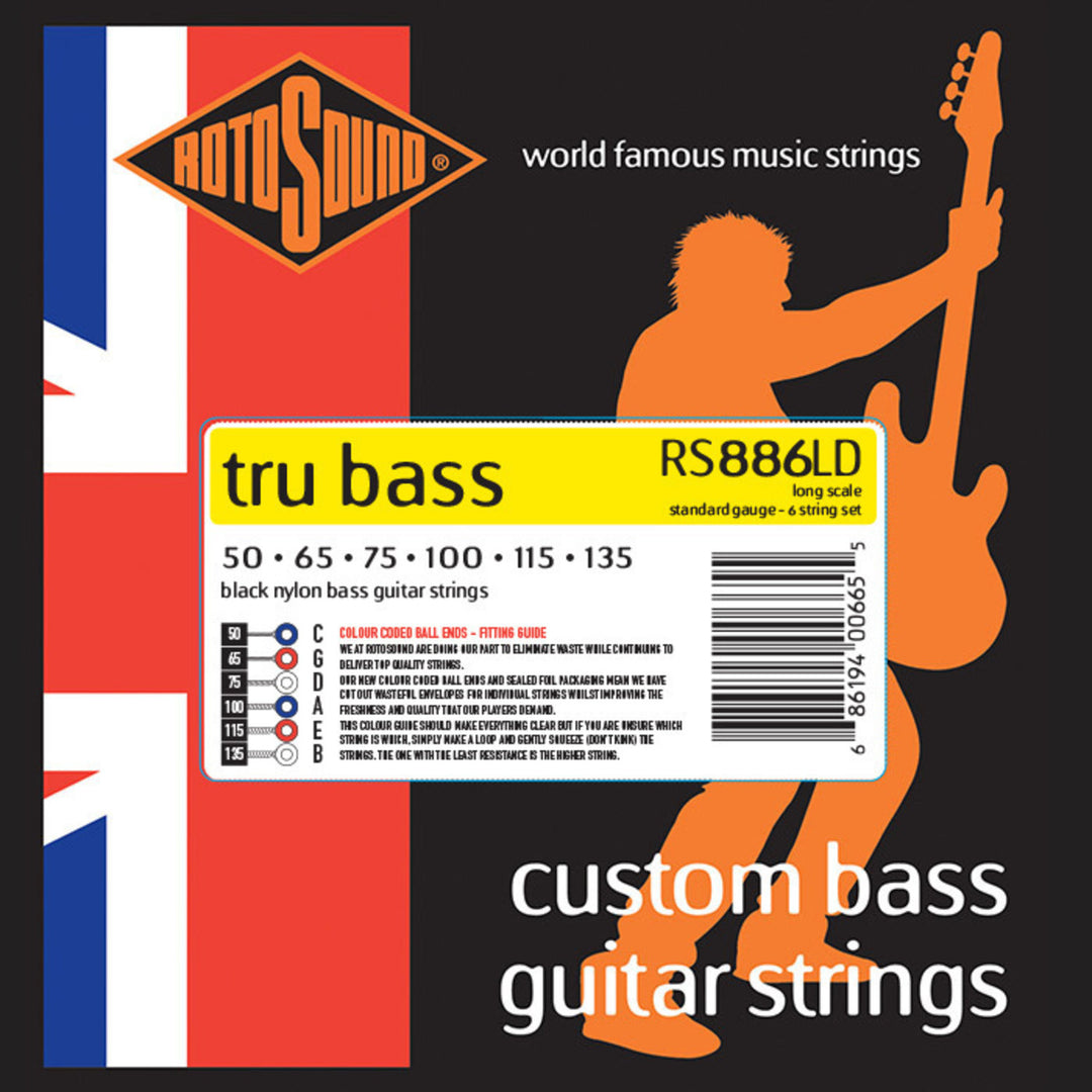 Rotosound E-Bass Strings Tru Bass 88 - Set 6-string Long 50-135, Long scale: scale length (34"/860mm) - to medium (32"/810mm) (RS886LD)