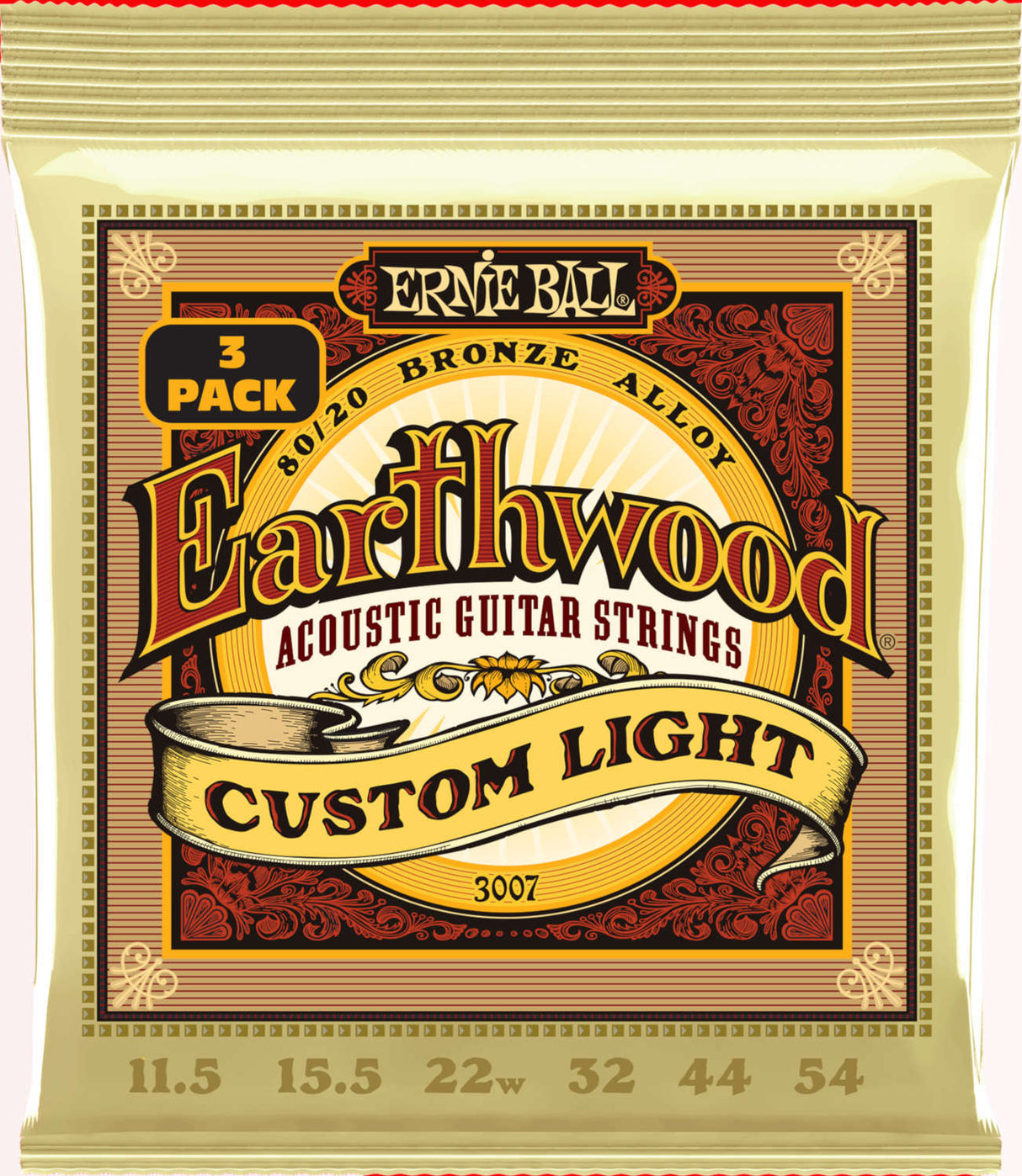 Ernie Ball 3007 Earthwood 80/20 Custom Light 3-Pack