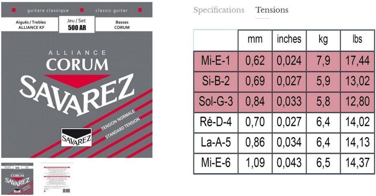 Savarez Strings for classic guitar Alliance Corum - Set Standard (500AR)