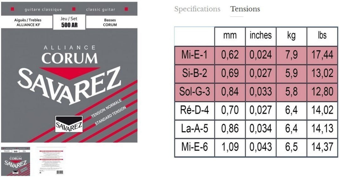 Savarez Strings for classic guitar Alliance Corum - Set Standard (500AR)