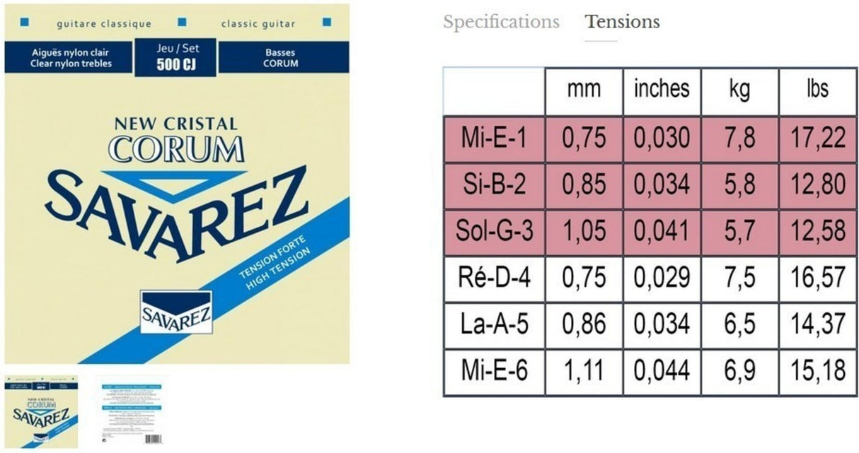 Savarez Strings for classic guitar Corum New Cristal - Set (500CJ)