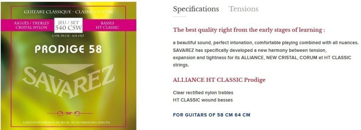 Savarez Strings for classic guitar Prodige 38 Children's Guitar - 3/4-7/8 Nylon Gw (540CSW)