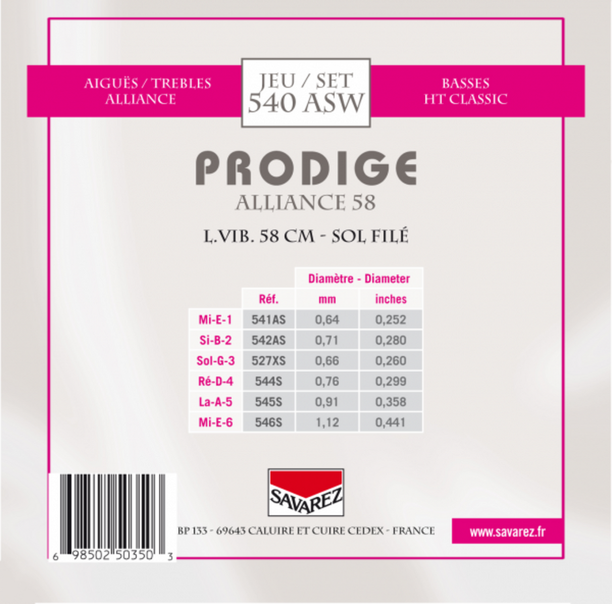 Savarez Strings for classic guitar Prodige 38 Children's Guitar - 3/4-7/8 Carbon Gw (540ASW)