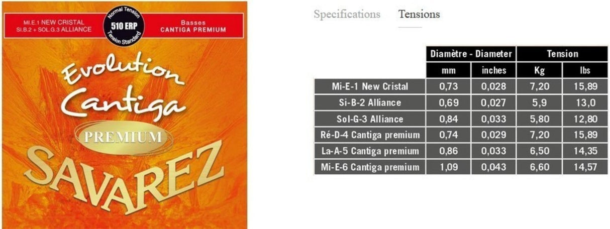 Savarez Strings for classic guitar Evolution Cantiga Premium - Set 510ERP (normal/medium)