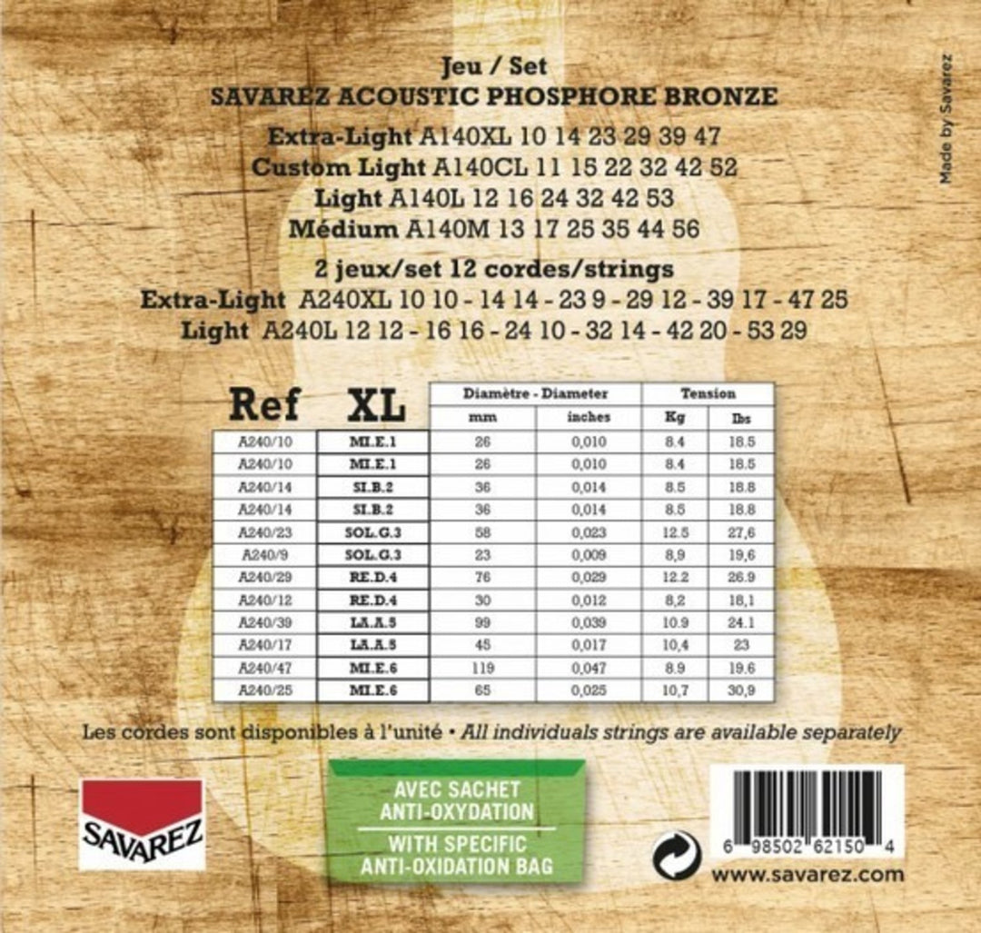 Savarez Strings for Acoustic Guitar Acoustic - 12.str. Ex-Light .010 (A240XL)