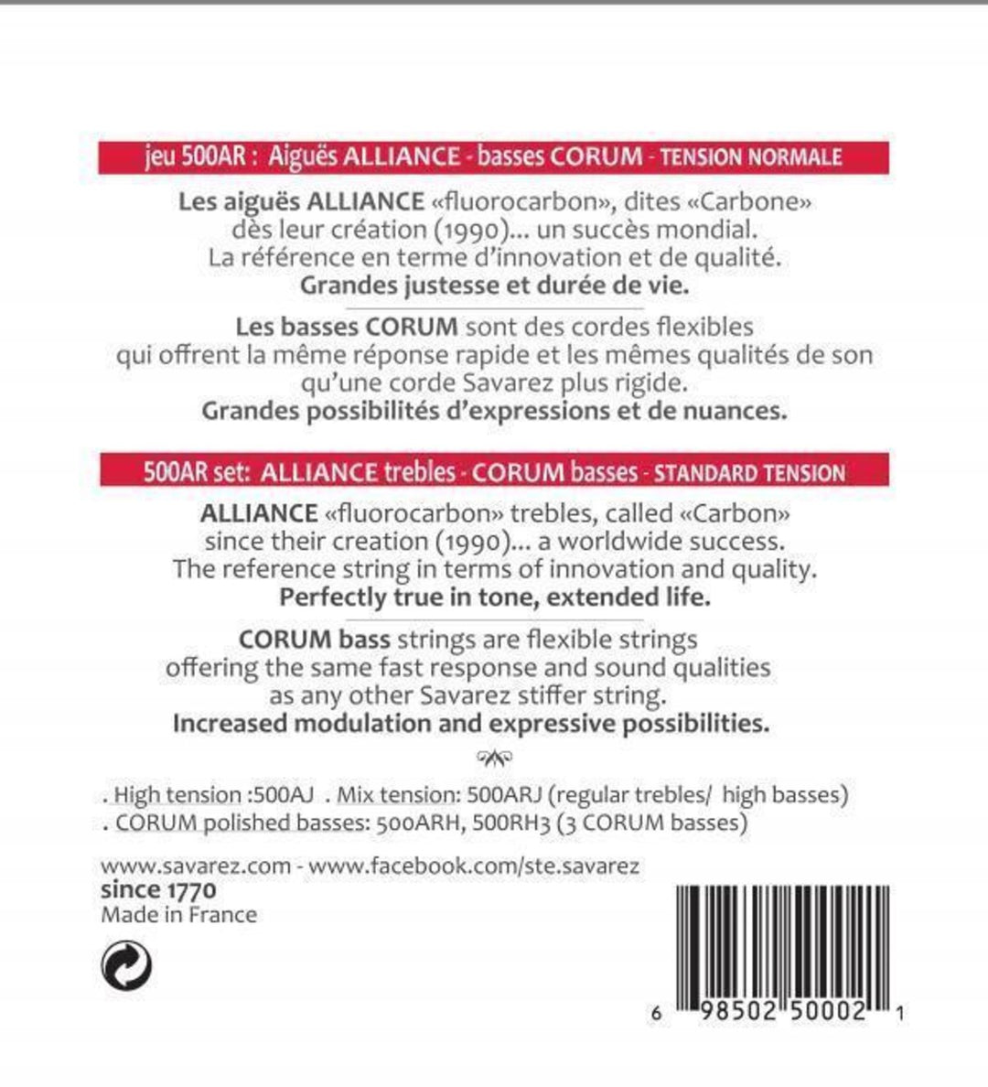 Savarez Strings for classic guitar Alliance Corum - Set Standard (500AR)