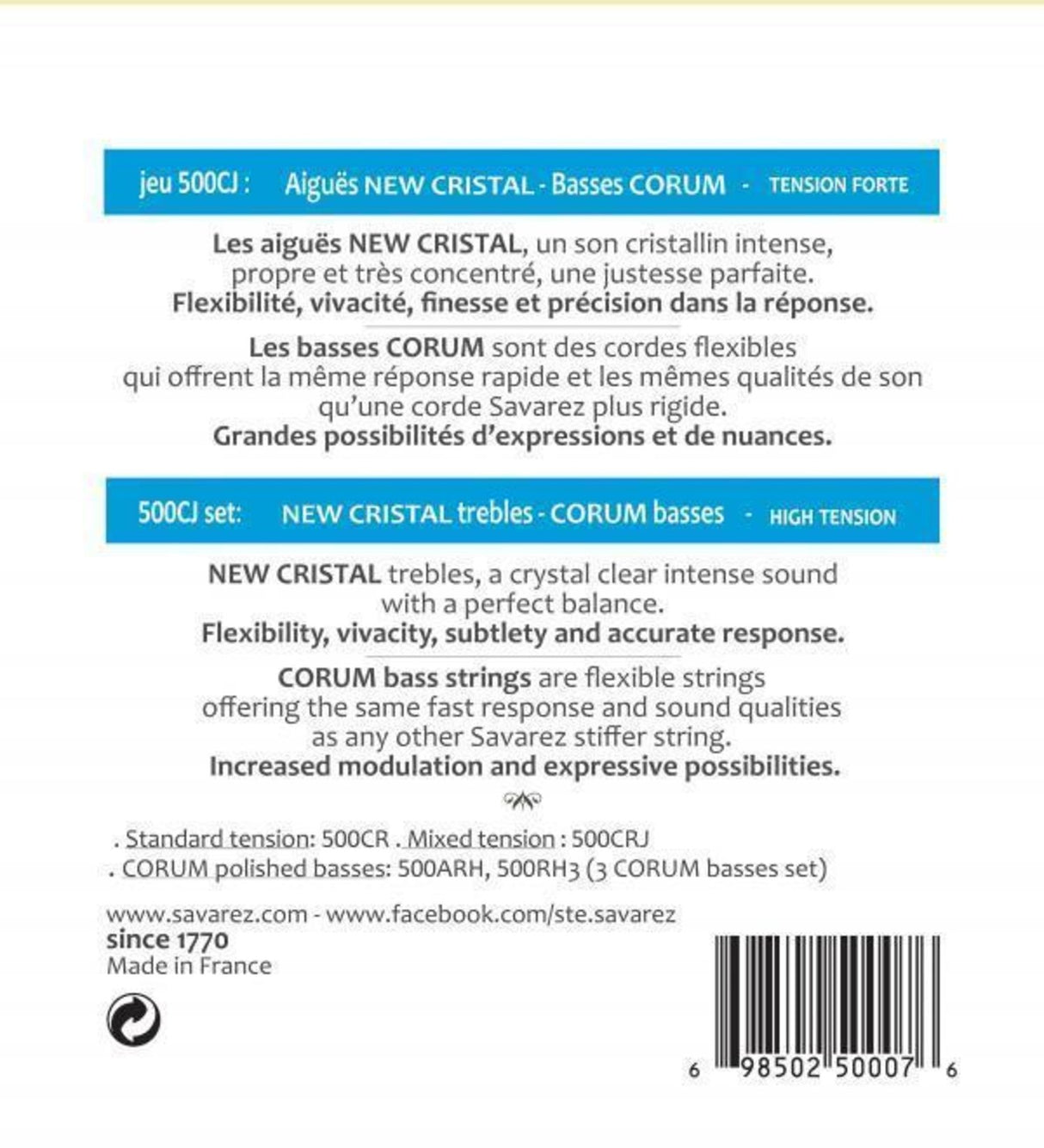 Savarez Strings for classic guitar Corum New Cristal - Set (500CJ)