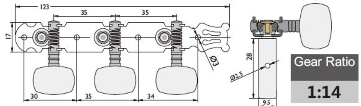GEWA machine heads Classical guitar - Oval button (with lyra)