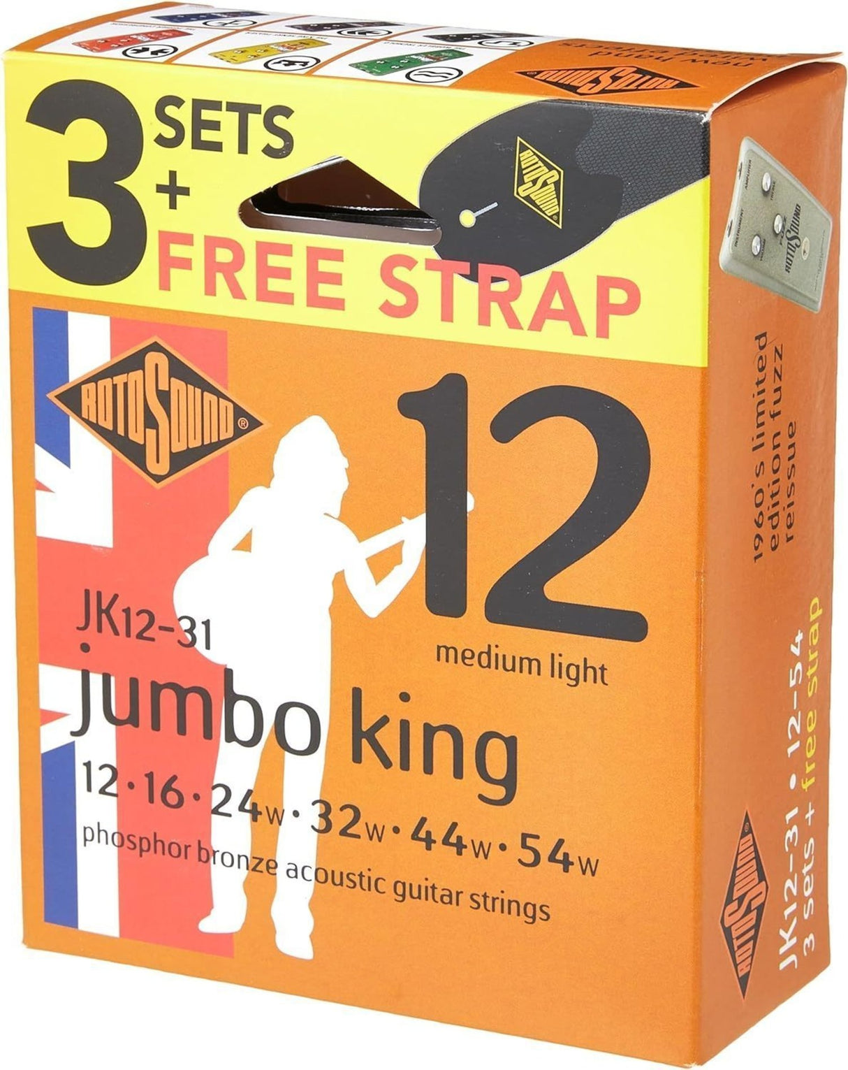 Rotosound Strings for Acoustic Guitar Jumbo King - 3-Set Medium Light+Strap (JK12-31-F)