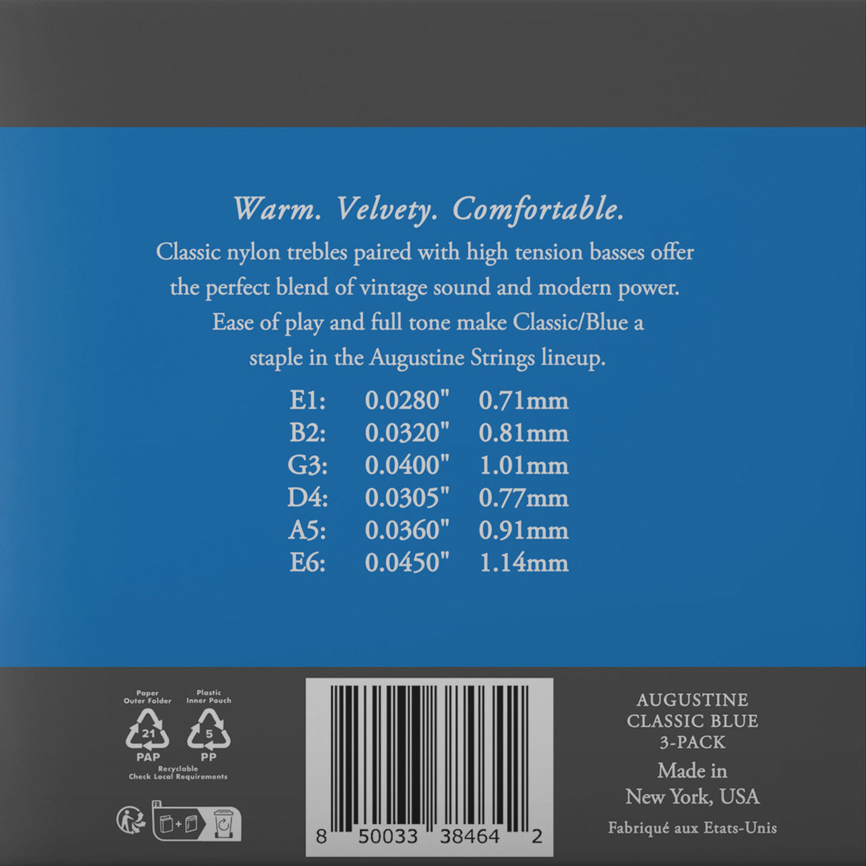 Augustine Strings for classic guitar Classic Label - 3 x Set Classic Blue (normal/high)