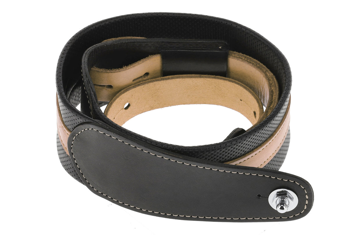 GEWA Guitar Straps Prestige 65 padded Security Locks - black punctured/brown