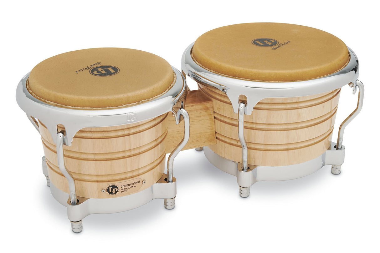 Latin Percussion Bongo Generation II Wood - Natural, Chrome HW (LP201AX-2)