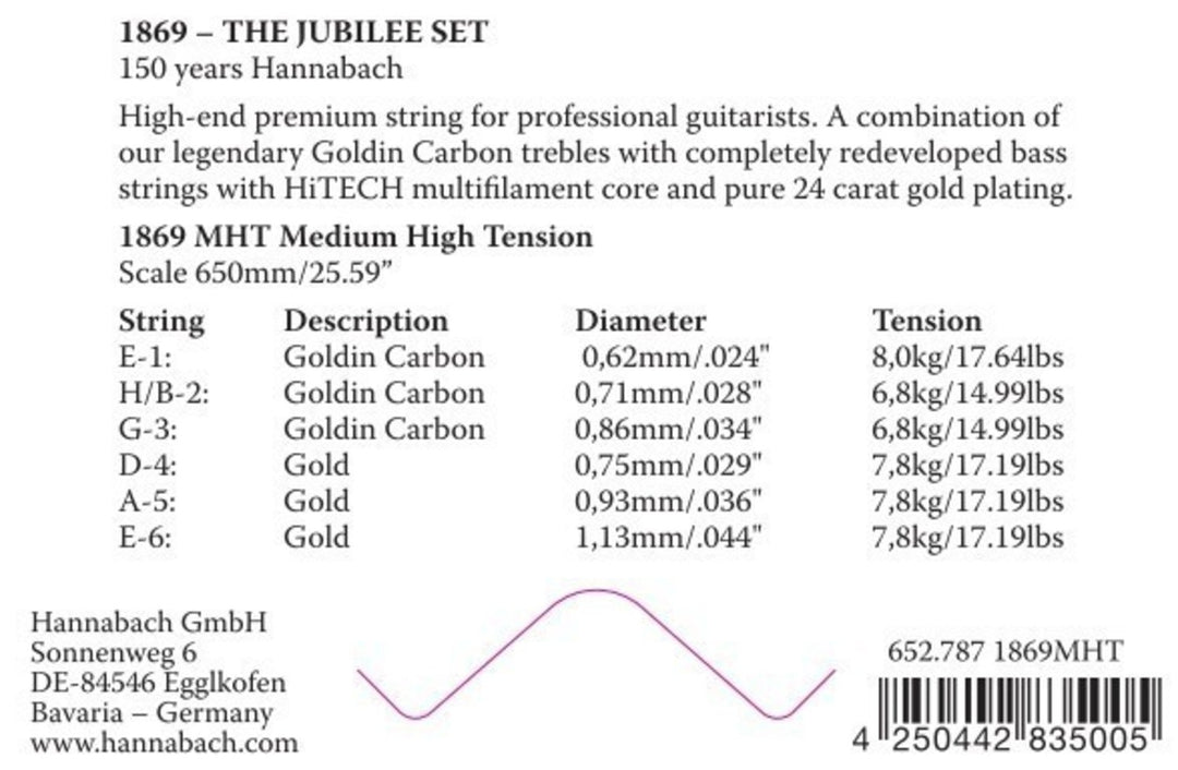 Hannabach Strings for classic guitar Serie 1869 Carbon/Gold MHT - 3pc Bass Set (18697MHT)
