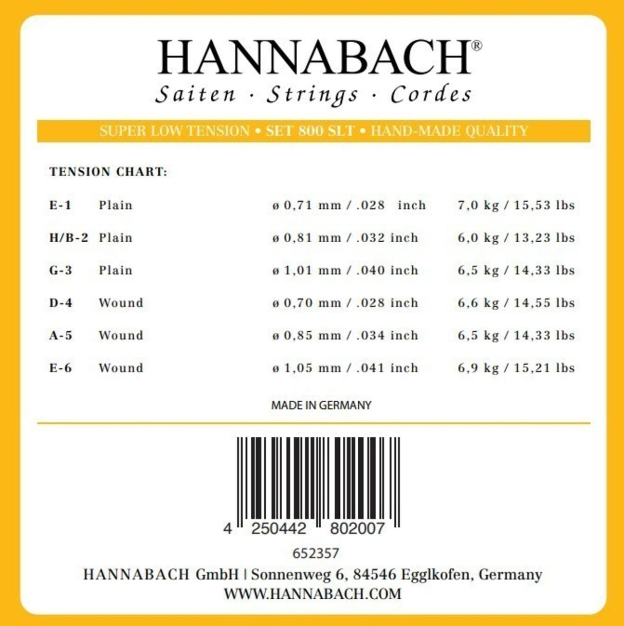 Hannabach Strings for classic guitar Serie 800 Super Low Tension Silver plated - Set Super low (800 SLT)