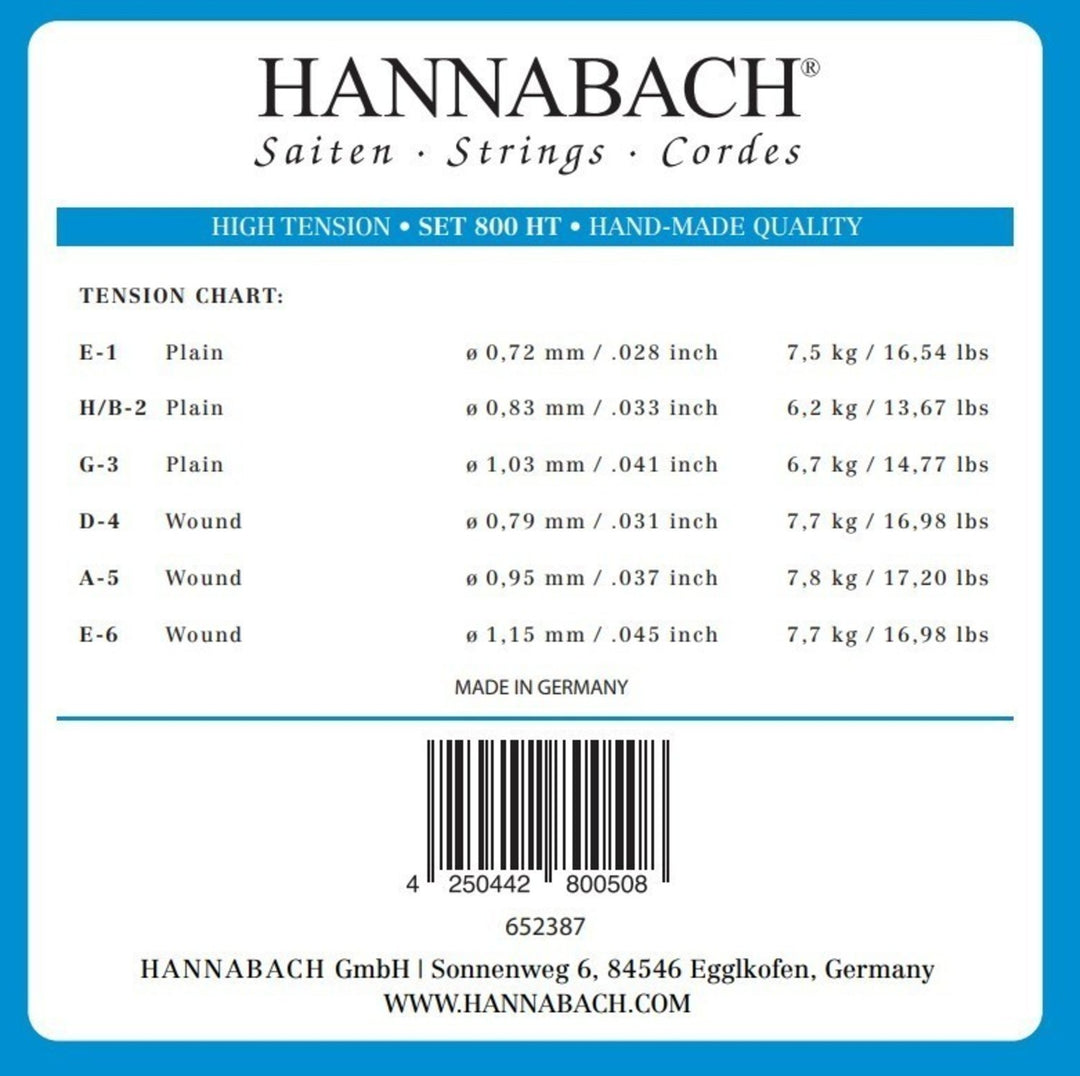 Hannabach Strings for classic guitar Serie 800 High tension Silver plated - Set high (800HT)