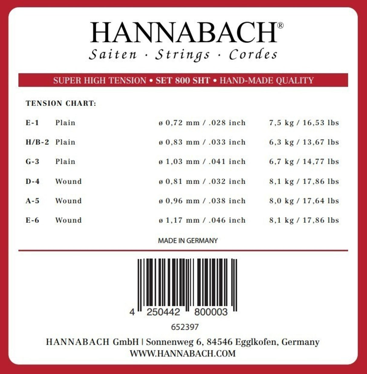 Hannabach Strings for classic guitar Serie 800 Super High Tension Silver plated - Set super high (800SHT)