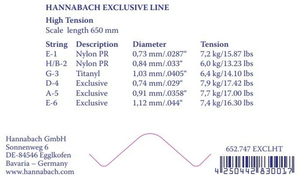 Hannabach Exclusive H/B2 diskantstreng, klassisk guitar, high tension