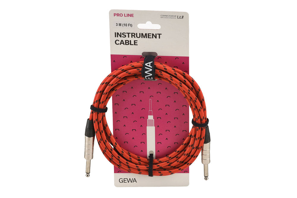 GEWA Pro Line instrumentkabel 3 m, sort-rød tweed, lige jack