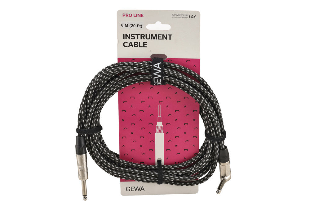 GEWA Pro Line instrumentkabel 6 m, sort-hvid tweed, vinklet jack
