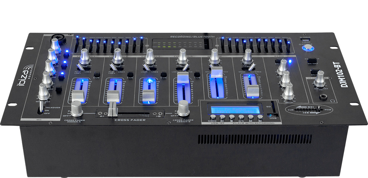 Ibiza 6-kanals Mixer/12 indgange m. USB og Bluetooth
