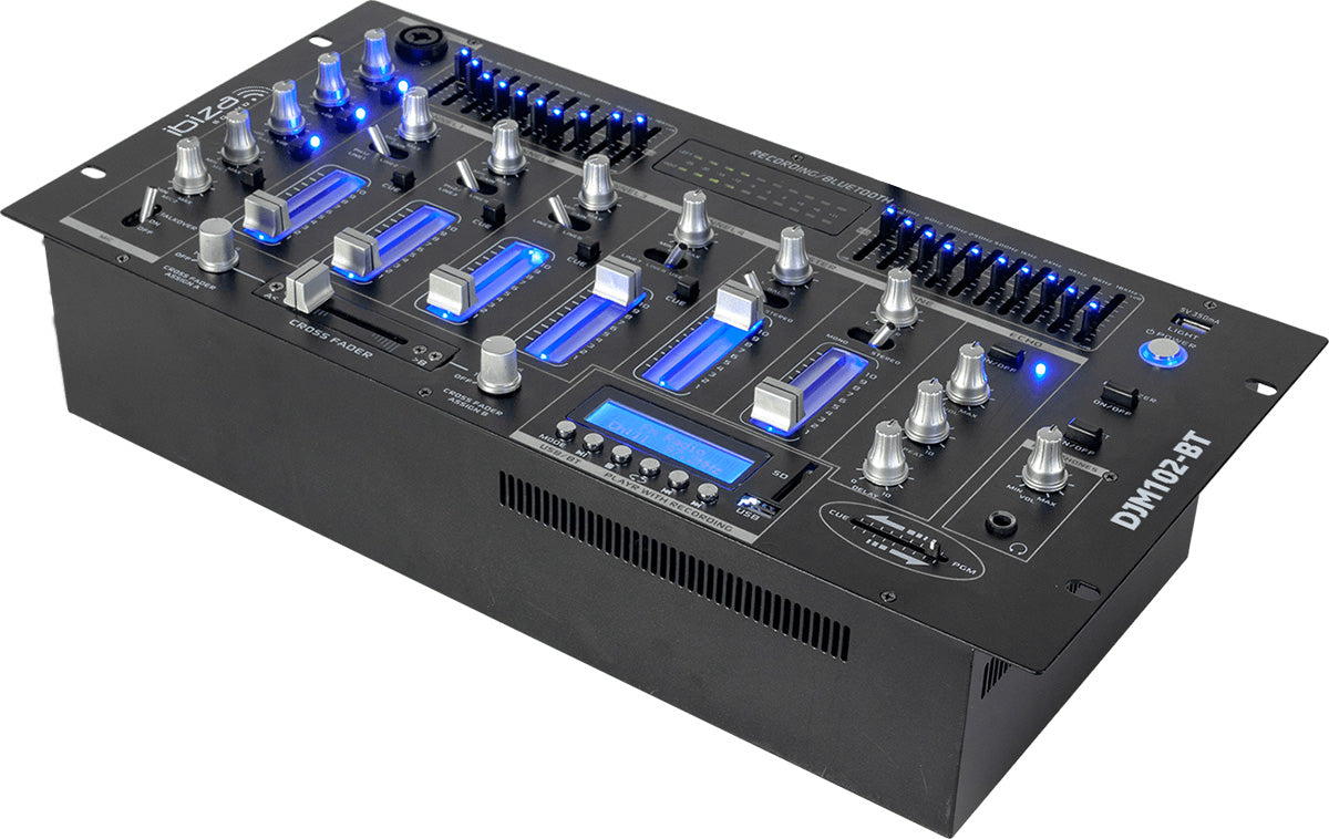 Ibiza 6-kanals Mixer/12 indgange m. USB og Bluetooth