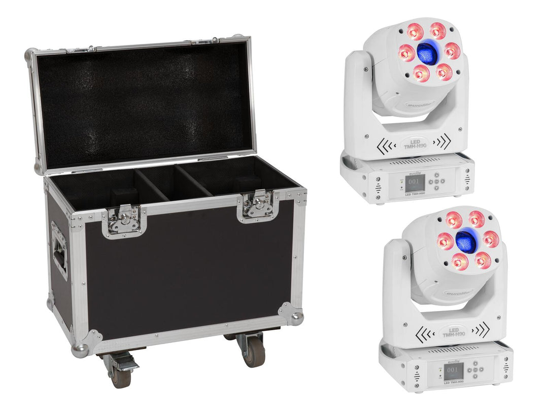 EUROLITE Set 2x LED TMH-H90 Hybrid Moving Head Spot/Wash COB wh + Case