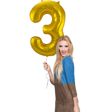 3 Formet Nummer Folieballon (Guld, 86 cm)