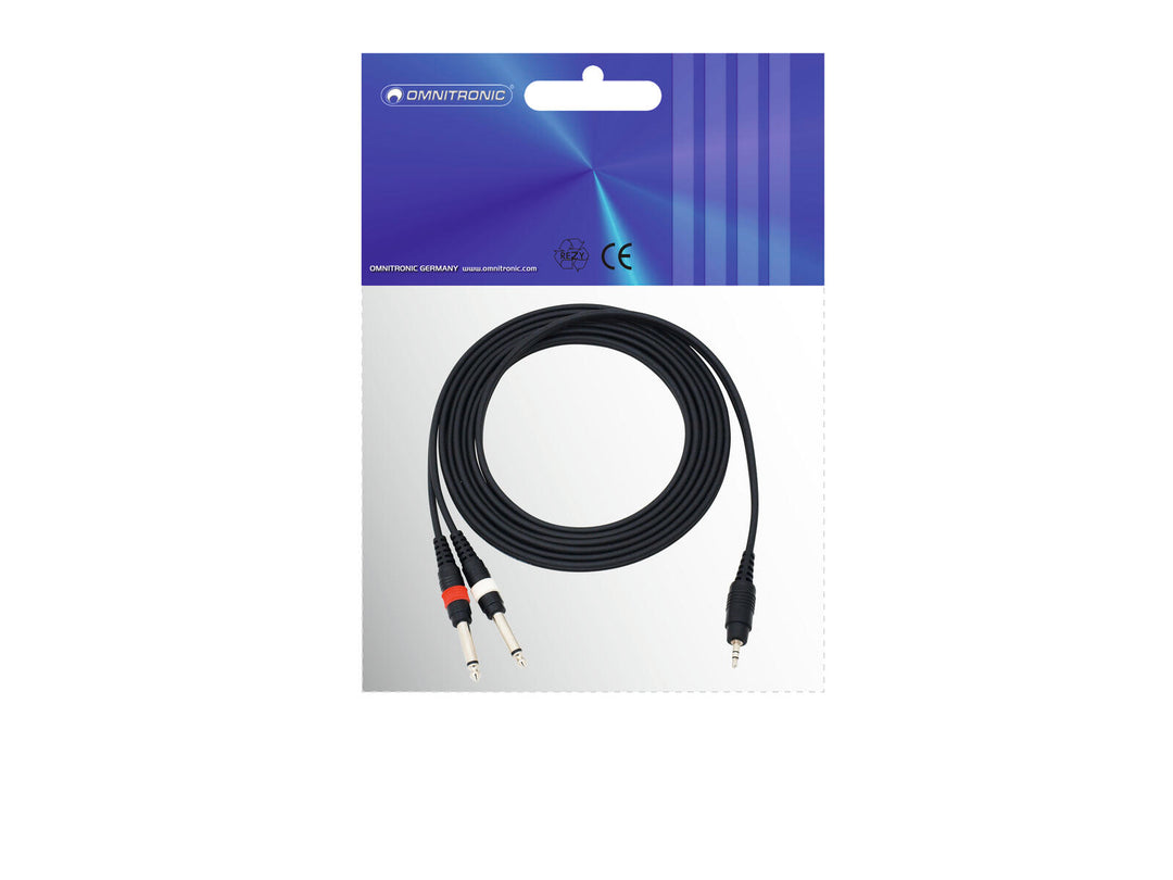 OMNITRONIC Adapter Cable 3.5 Jack/2xJack 3m bk