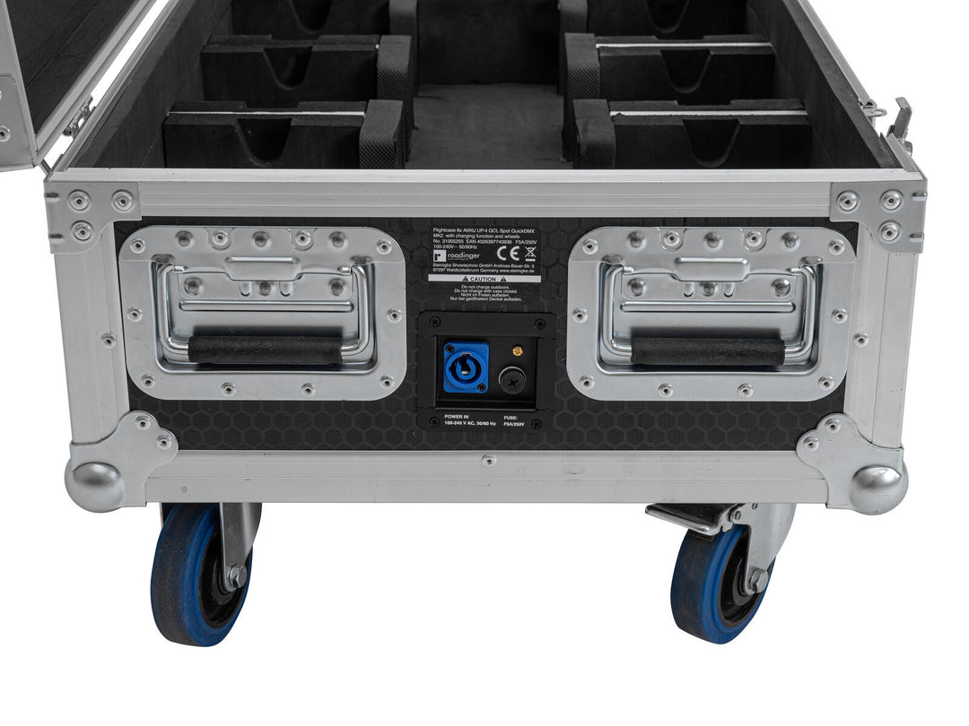 ROADINGER Flightcase 6x AKKU UP-4 QCL Spot QuickDMX MK2 with charging function and wheels