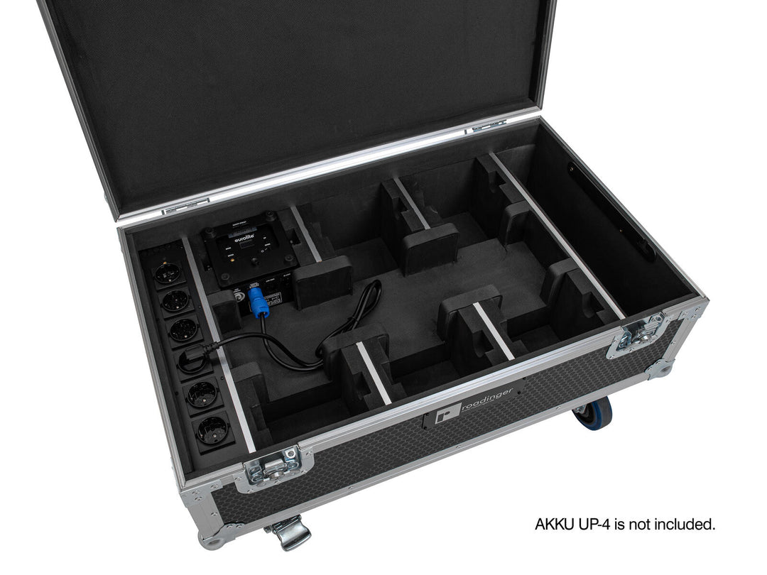 ROADINGER Flightcase 6x AKKU UP-4 QCL Spot QuickDMX MK2 with charging function and wheels
