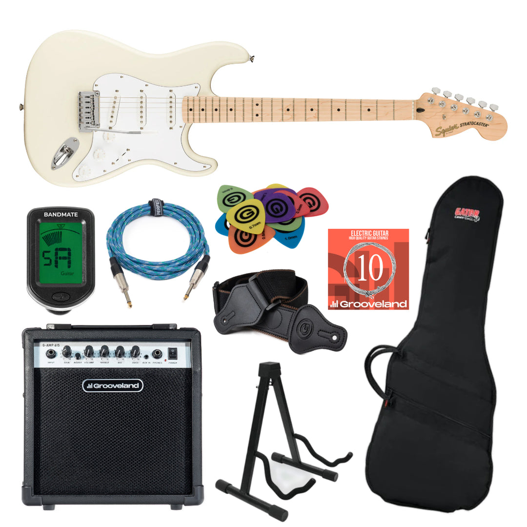 Fender Squier Affinity Stratocaster El-guitar Starterpakke (Olympic White)