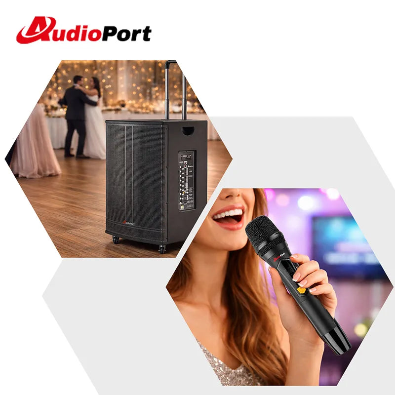 Audioport V15 transportabel aktiv højttaler 500 W med 2 mikrofoner