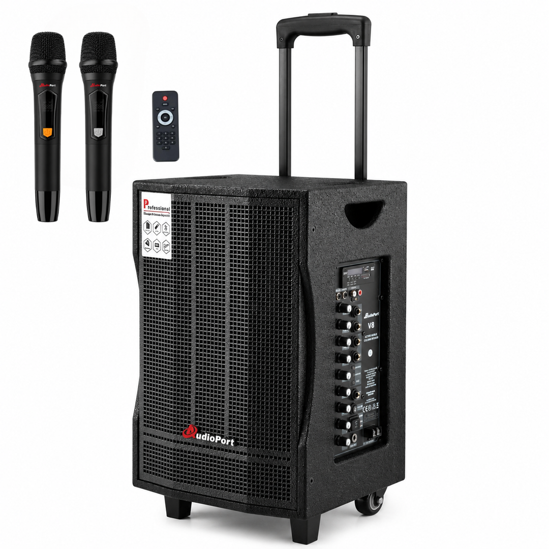 Audioport V8 transportabel aktiv højttaler 250 W med 2 mikrofoner