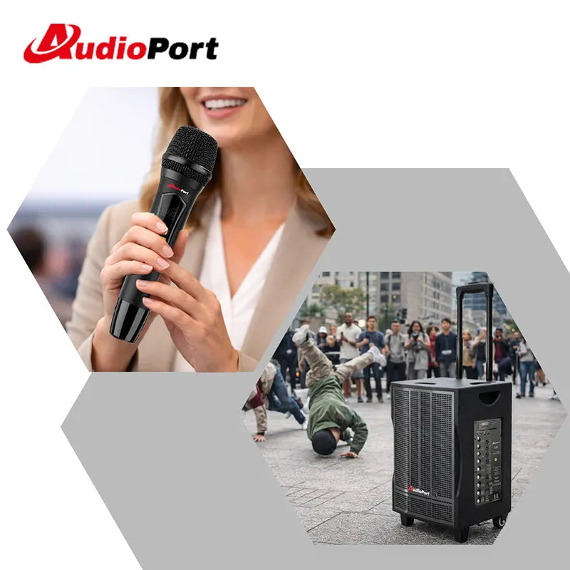 Audioport V8 transportabel aktiv højttaler 250 W med 2 mikrofoner