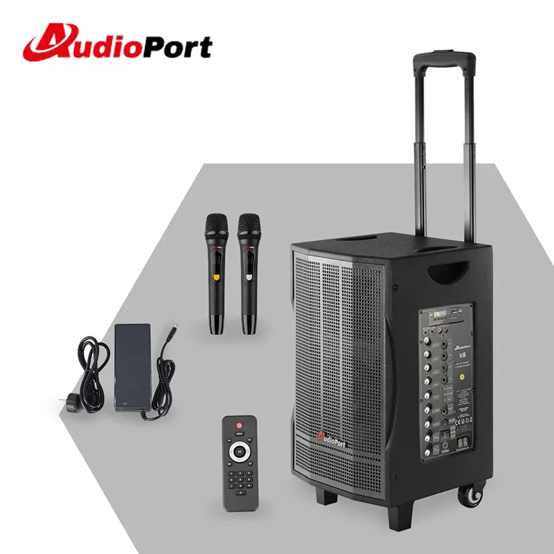 Audioport V8 transportabel aktiv højttaler 250 W med 2 mikrofoner