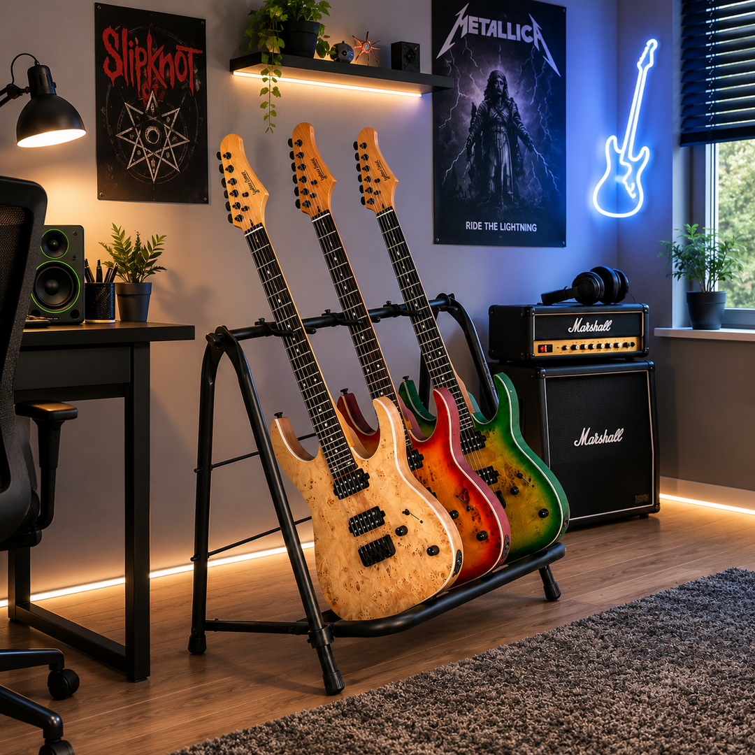 Hardman guitarstativ til 3 guitarer, foldbart