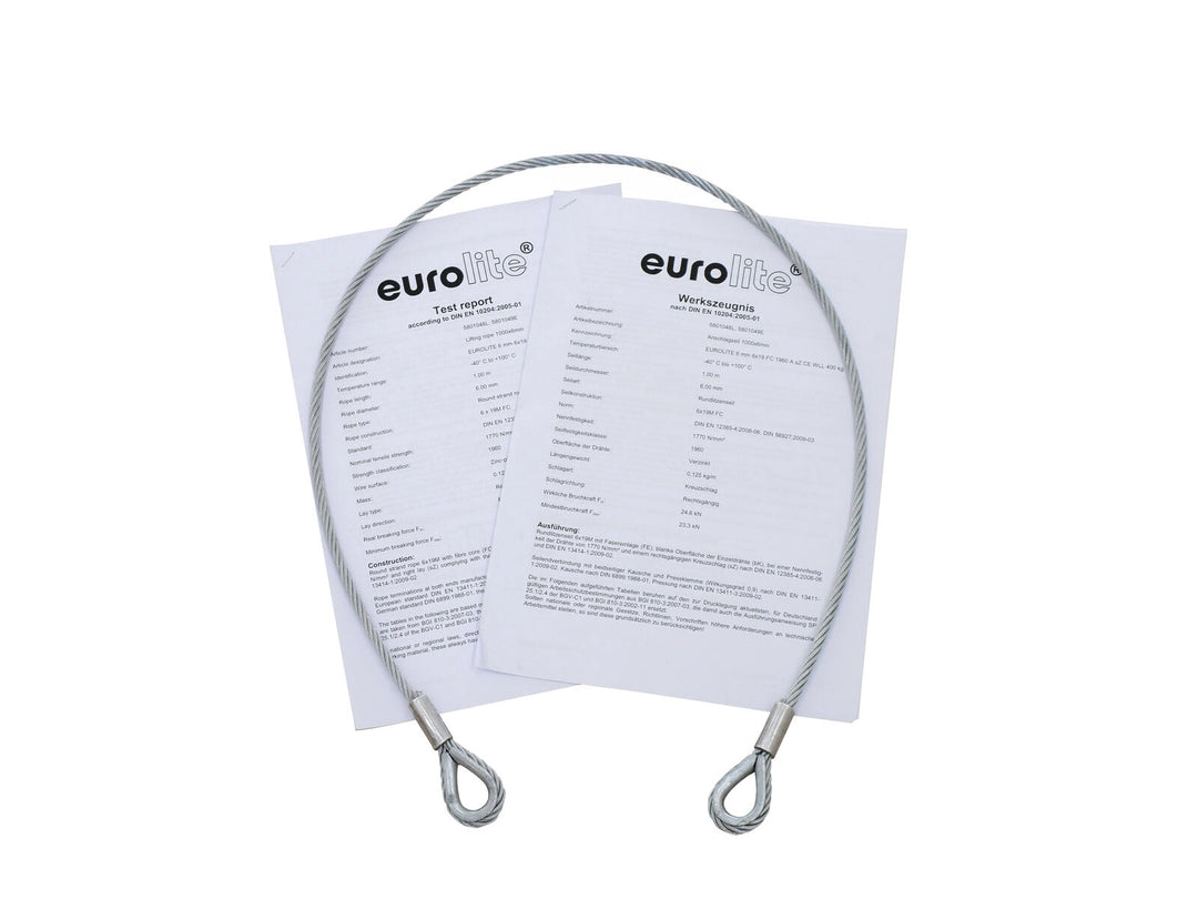 EUROLITE Steel Rope 1000x6mm silver with Thimble