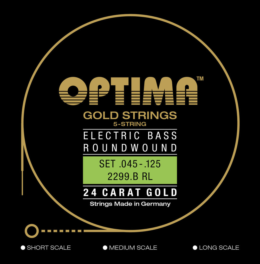 Optima E-Bass Strings Gold Strings Round Wound long scale - Set 5-string reg-light (2299B)