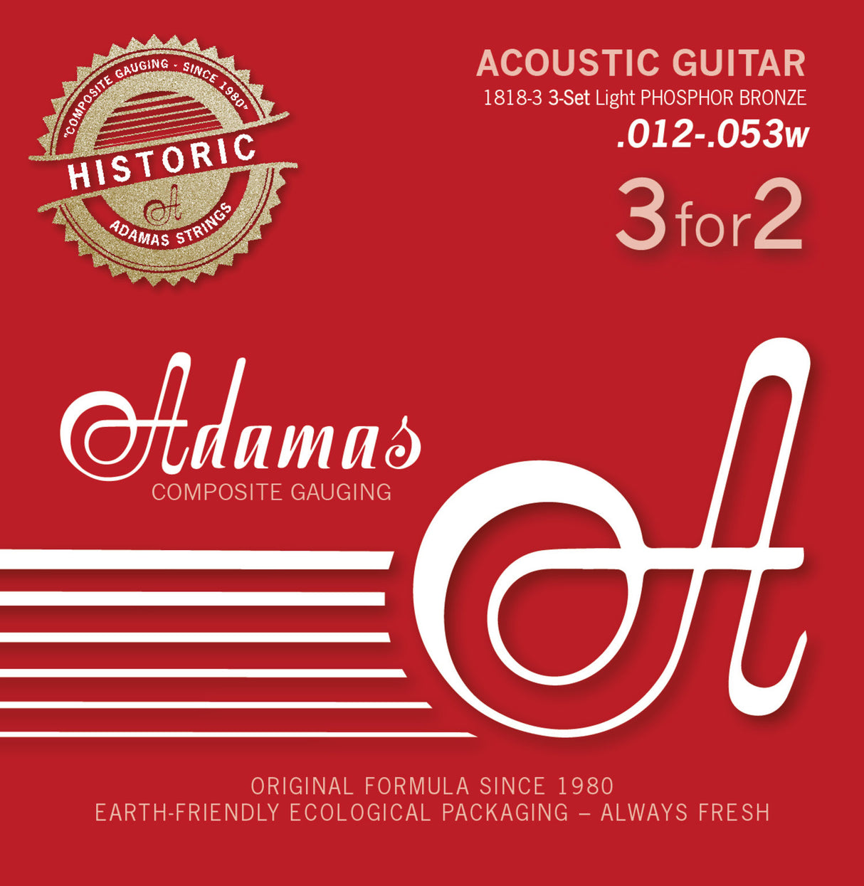 Adamas Strings for Acoustic Guitar Adamas Phosphor Bronze Historic Reissue - Set of 3 Light .012 (1818-3)