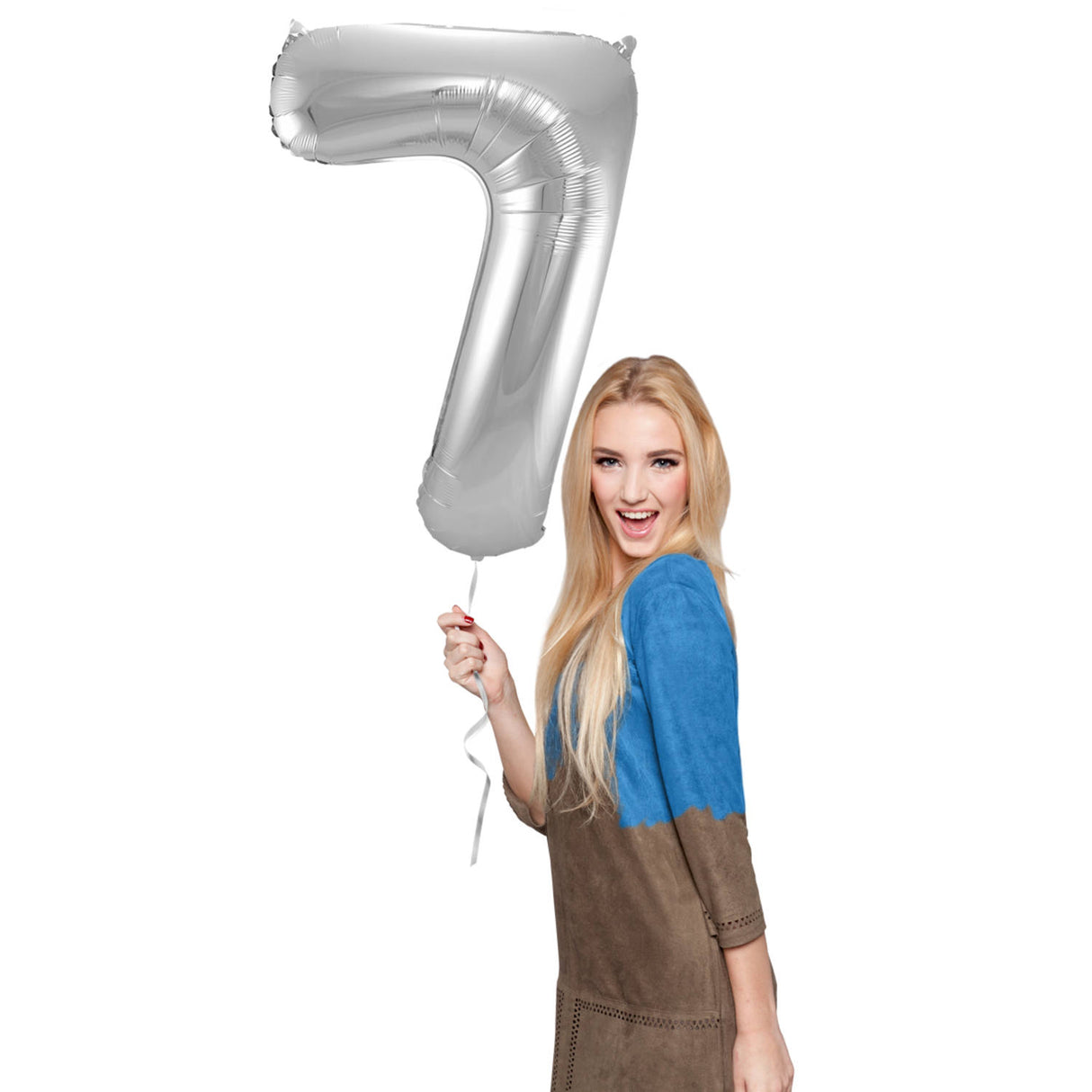 7 Formet Nummer Folieballon (Sølv, 86 cm)