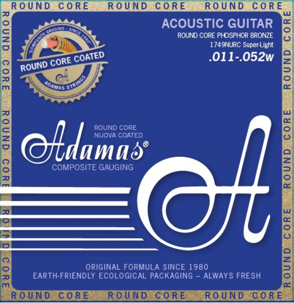 Adamas Strings for Acoustic Guitar Nuova Phosphor Bronze coated round core - Super Light .011-.052 (1749NURC)