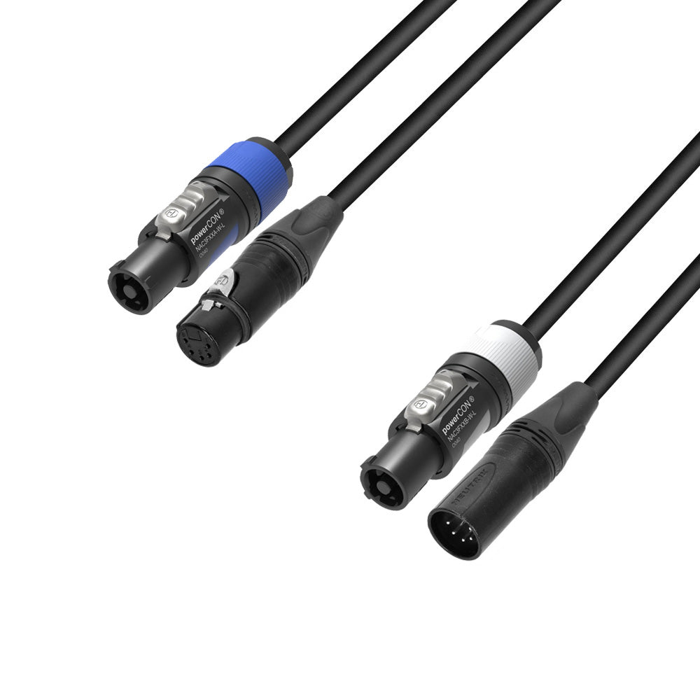 Adam Hall Cables 5 STAR H PCON 5D 1000 - Hybridkabel | Strøm & DMX | Neutrik® 5-polet XLR x powerCON® | 10 m