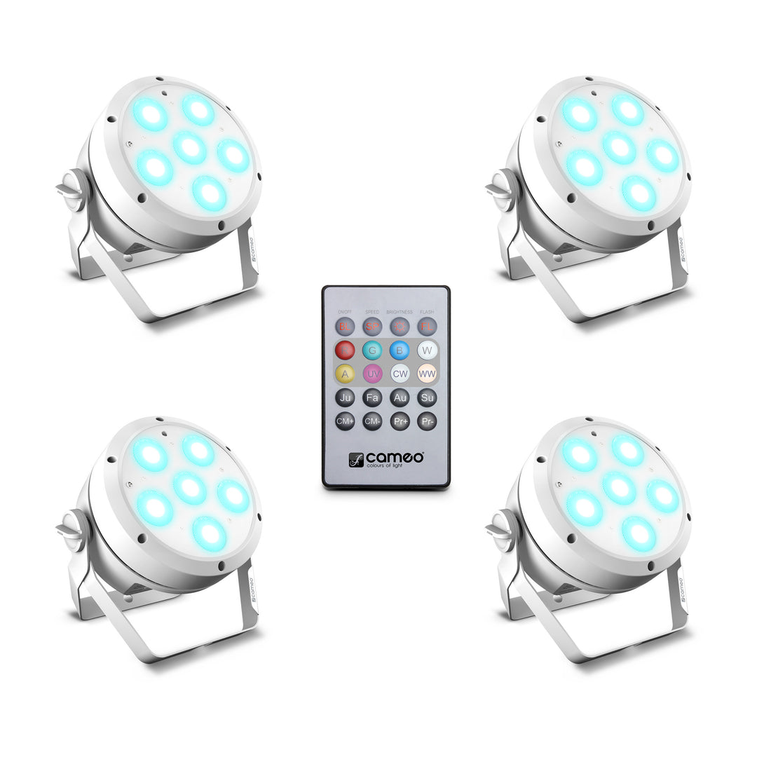 Cameo ROOT® PAR 6 WH SÆT 1 - Sæt inklusive 4 x CLROOTPAR6WH inkl. IR-fjernbetjening (CLPFLAT1REMOTE)