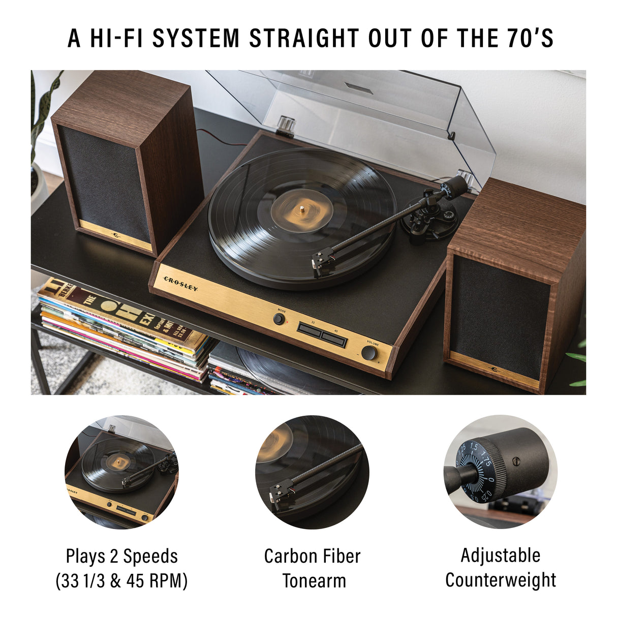 Crosley C72 Pladespiller m. Højttalere (Valnød)