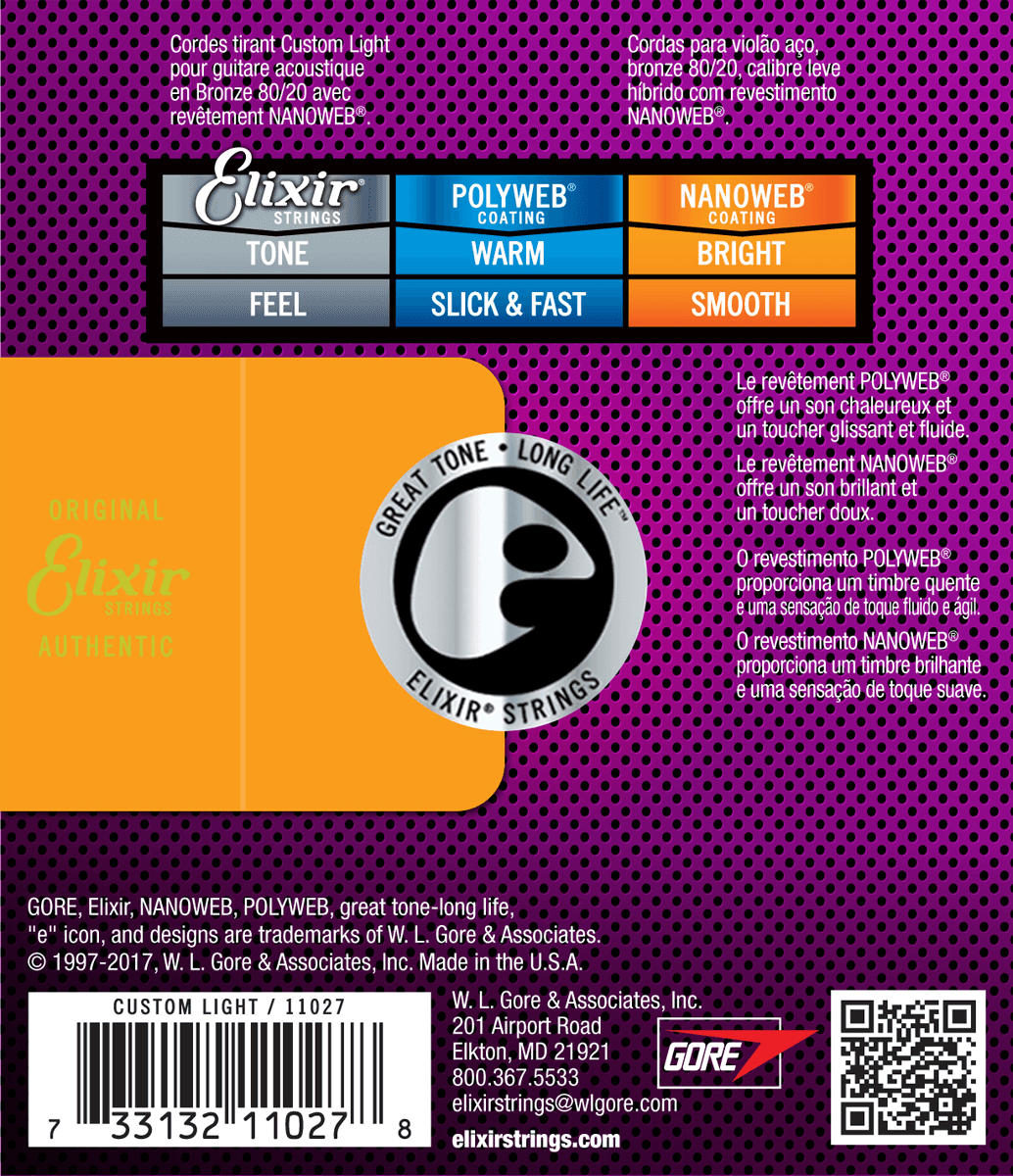 Elixir Nanoweb Bronze 80/20 Guitarstrenge (Custom Light, 11-52)