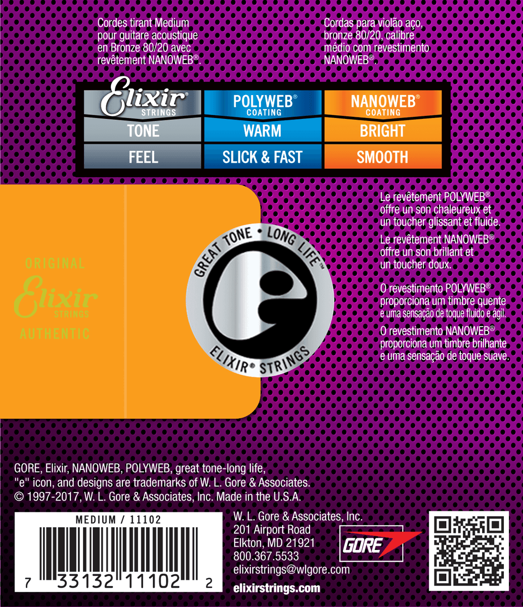 Elixir Nanoweb Bronze 80/20 Guitarstrenge (Medium 13-56)