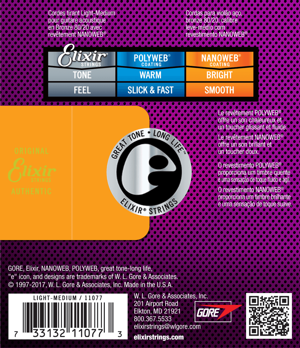 Elixir Nanoweb Bronze 80/20 Guitarstrenge (Medium Light, 12-56)