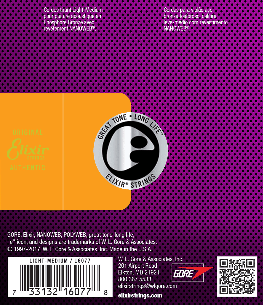 Elixir Nanoweb Phosphor Bronze Guitarstrenge (Medium Light, 12-56)